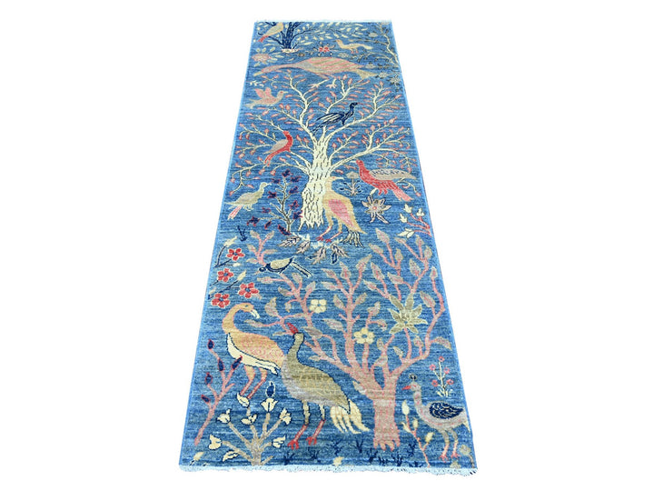 2'6" x 7'7" New Hand Knotted Blue Wool Runner Oriental Rug - MOA10221340