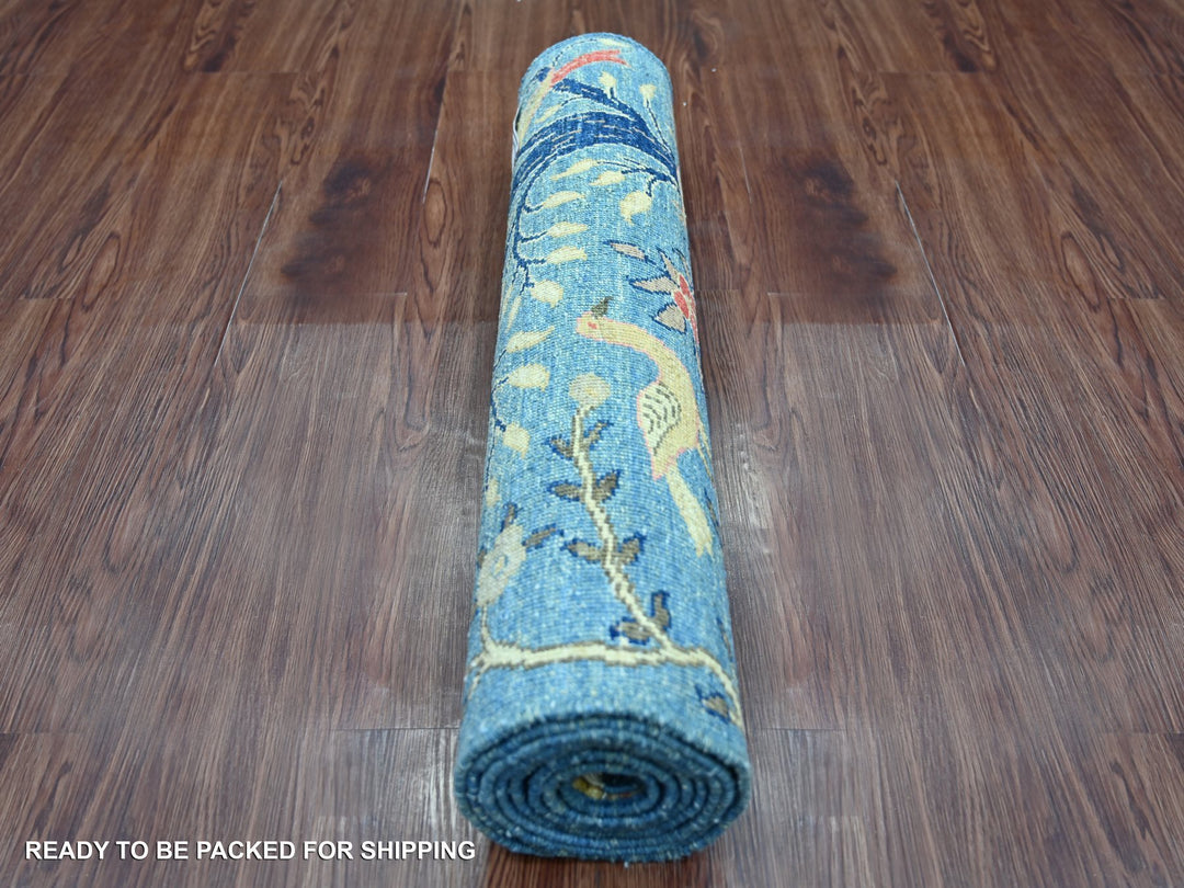 2'6" x 7'7" New Hand Knotted Blue Wool Runner Oriental Rug - MOA10221340