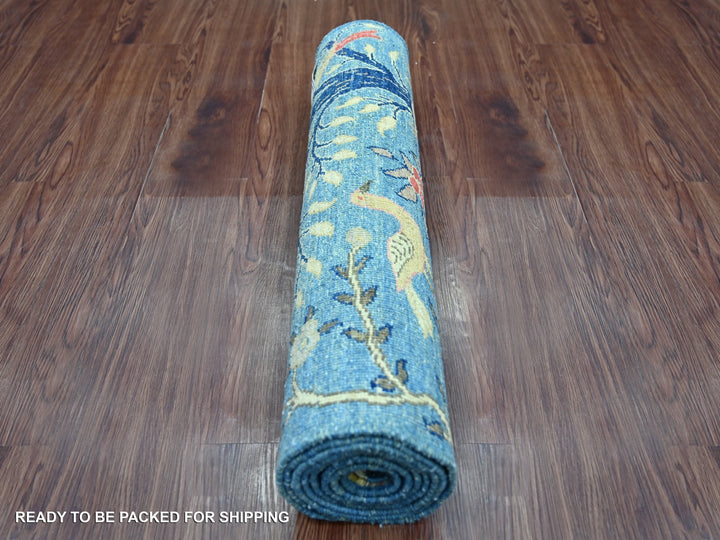 2'6" x 7'7" New Hand Knotted Blue Wool Runner Oriental Rug - MOA10221340