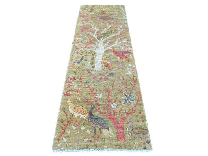 2'8" x 8'3" New Hand Knotted Green Wool Runner Oriental Rug - MOA10221344