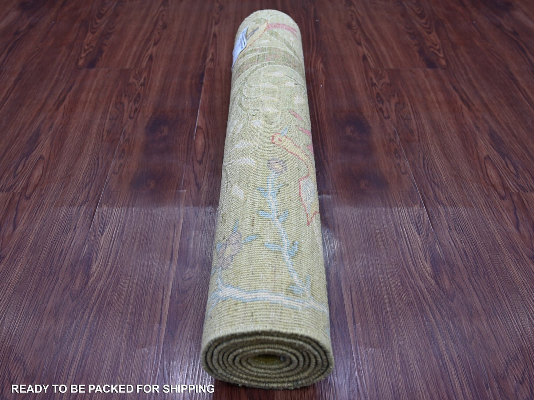2'8" x 8'3" New Hand Knotted Green Wool Runner Oriental Rug - MOA10221344
