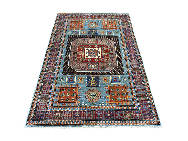4'2" x 6'2" New Hand Knotted Blue Wool Rectangle Oriental Rug - MOA10221347