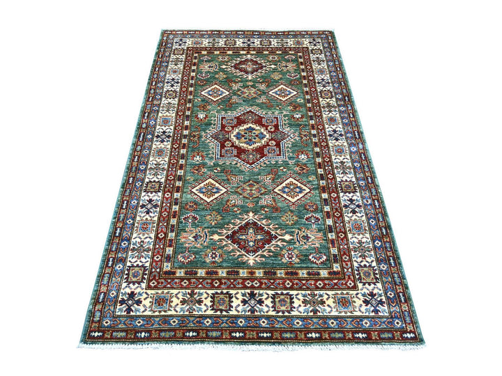 4'0" x 6'7" New Hand Knotted Green Wool Rectangle Oriental Rug - MOA10221350