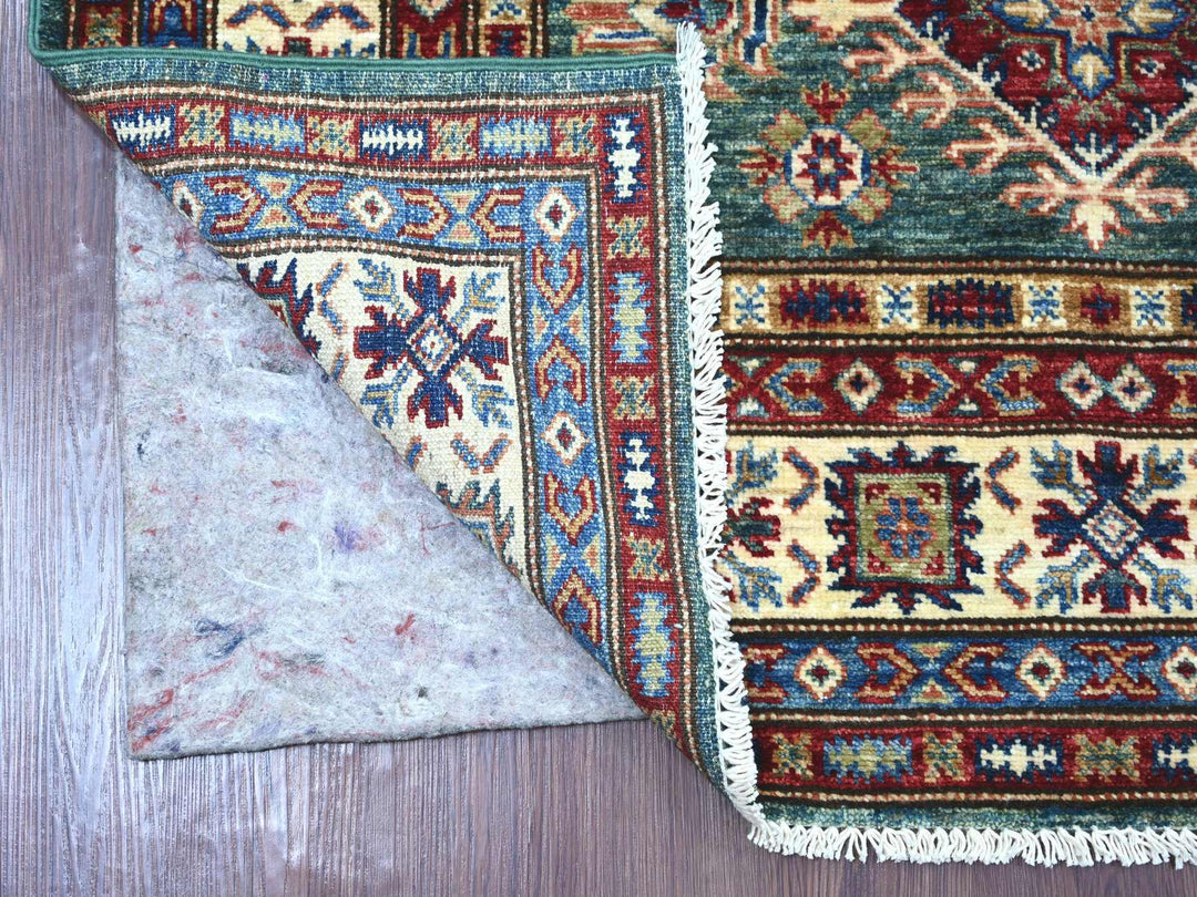 4'0" x 6'7" New Hand Knotted Green Wool Rectangle Oriental Rug - MOA10221350