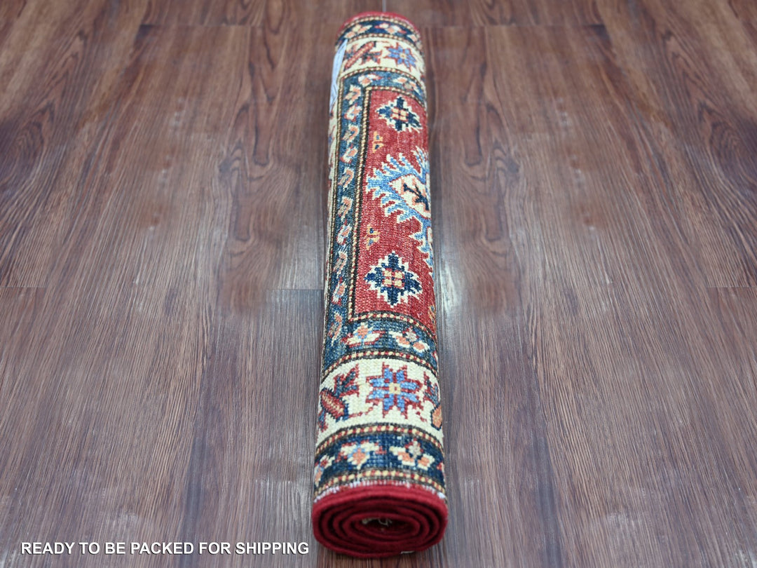 1'11" x 3'0" New Hand Knotted Red Wool Rectangle Oriental Rug - MOA10221363