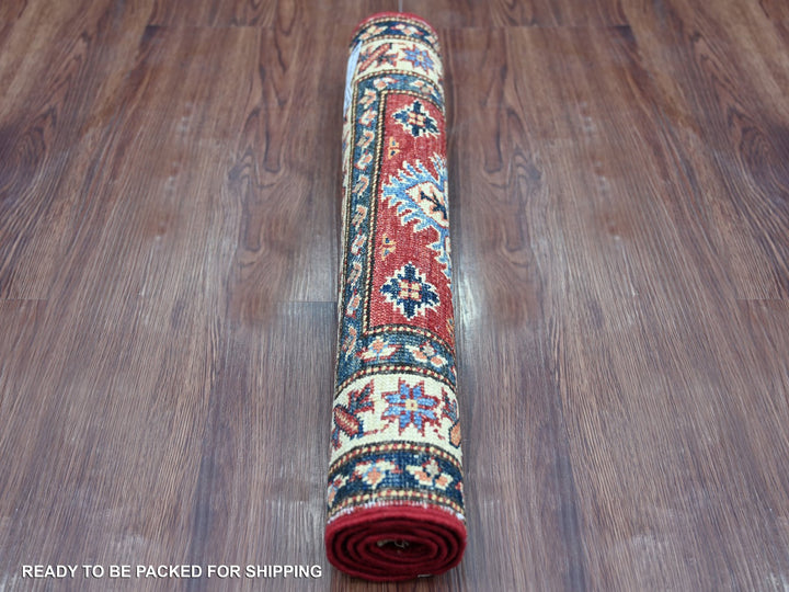 1'11" x 3'0" New Hand Knotted Red Wool Rectangle Oriental Rug - MOA10221363