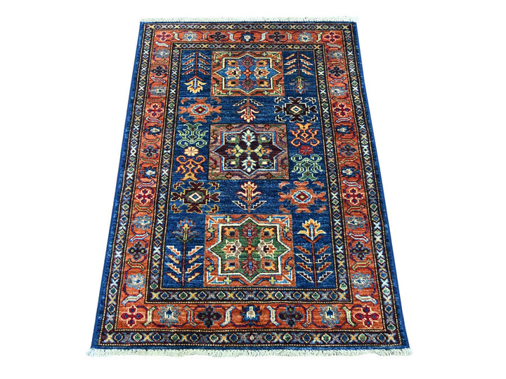 2'10" x 4'1" New Hand Knotted Blue Wool Rectangle Oriental Rug - MOA10221366