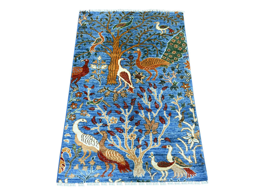 2'7" x 3'11" New Hand Knotted Blue Wool Rectangle Oriental Rug - MOA10221367
