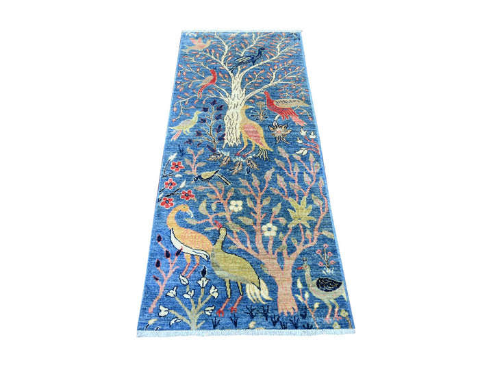 2'6" x 5'10" New Hand Knotted Blue Wool Runner Oriental Rug - MOA10221368