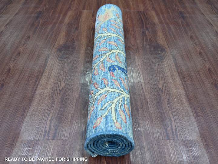 2'6" x 5'10" New Hand Knotted Blue Wool Runner Oriental Rug - MOA10221368