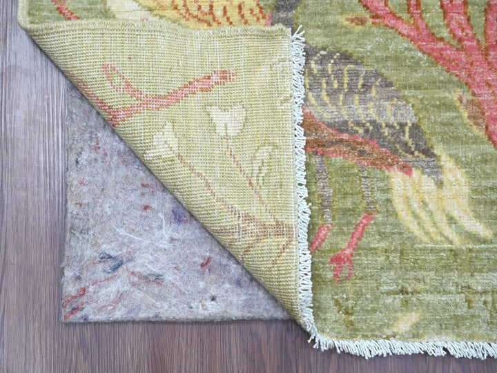2'7" x 11'8" New Hand Knotted Green Wool Runner Oriental Rug - MOA10221369