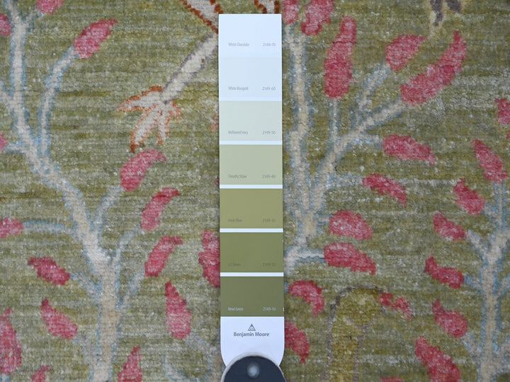 2'7" x 11'8" New Hand Knotted Green Wool Runner Oriental Rug - MOA10221369