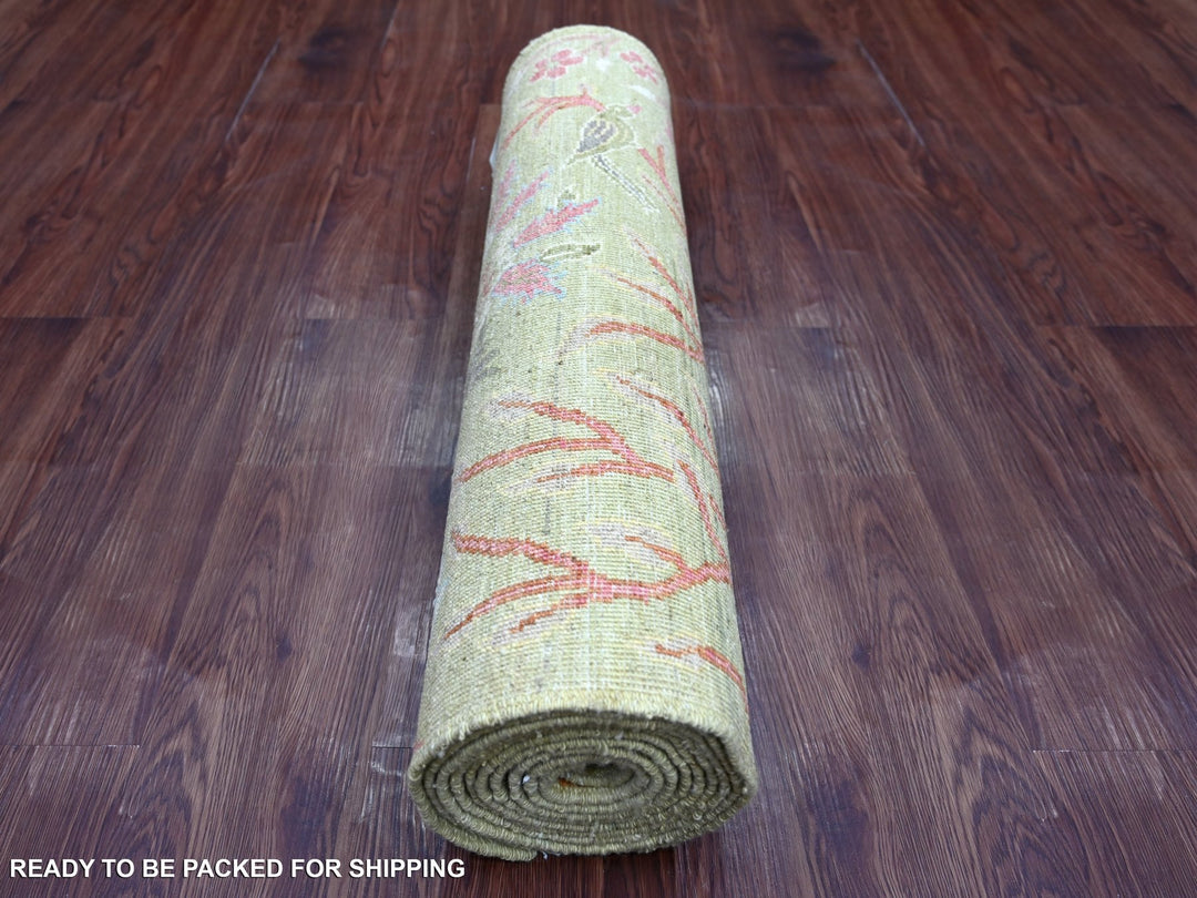 2'7" x 11'8" New Hand Knotted Green Wool Runner Oriental Rug - MOA10221369