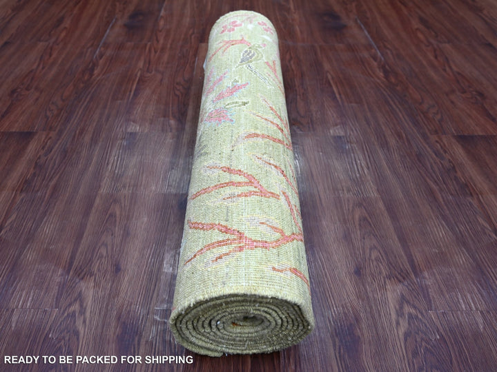 2'7" x 11'8" New Hand Knotted Green Wool Runner Oriental Rug - MOA10221369