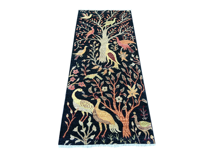 2'6" x 6'0" New Hand Knotted Black Wool Runner Oriental Rug - MOA10221370