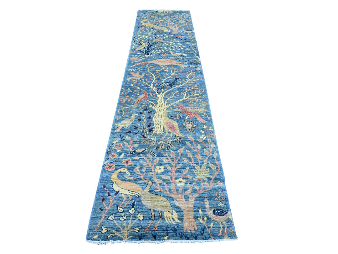 2'8" x 11'8" New Hand Knotted Blue Wool Runner Oriental Rug - MOA10221371