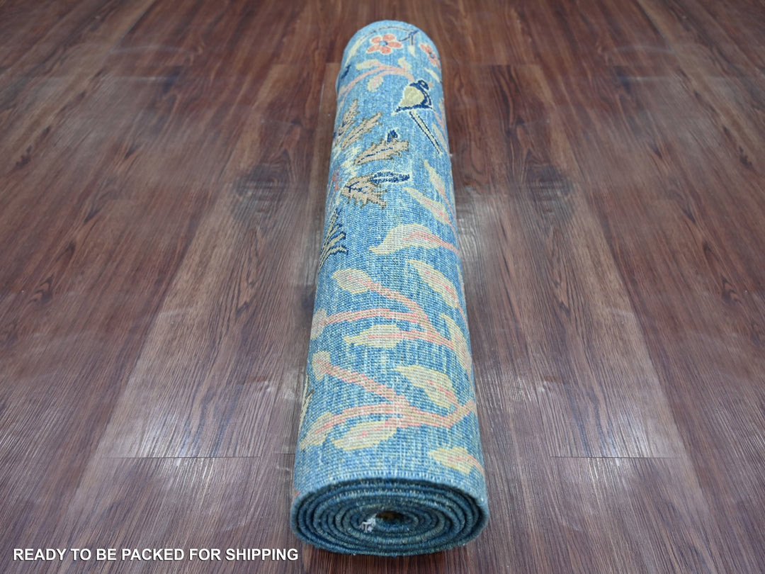 2'8" x 11'8" New Hand Knotted Blue Wool Runner Oriental Rug - MOA10221371