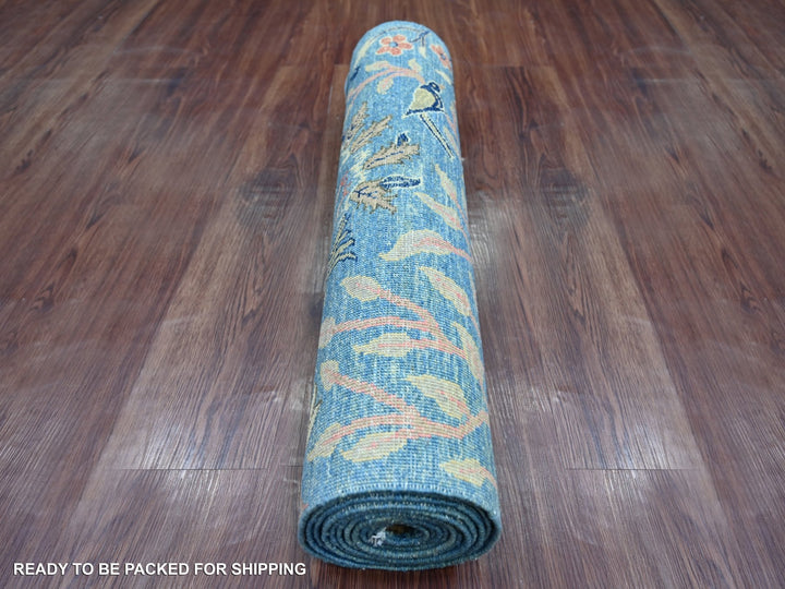 2'8" x 11'8" New Hand Knotted Blue Wool Runner Oriental Rug - MOA10221371