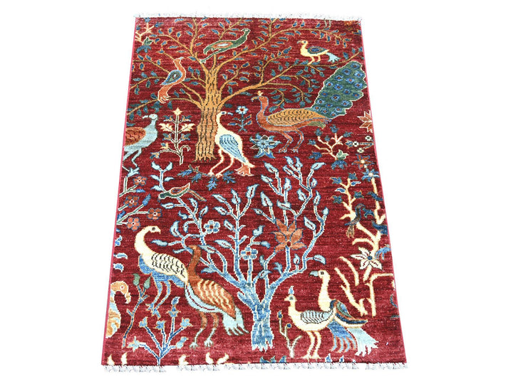 2'8" x 3'10" New Hand Knotted Red Wool Rectangle Oriental Rug - MOA10221372