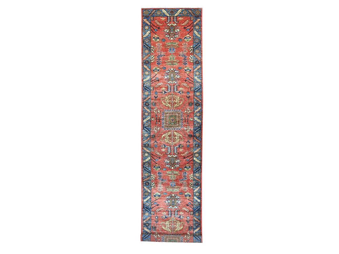 3'2" x 15'6" New Hand Knotted Red Wool Runner Oriental Rug - MOA10221374