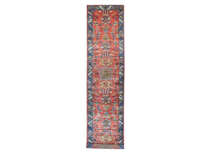 3'2" x 15'6" New Hand Knotted Red Wool Runner Oriental Rug - MOA10221374