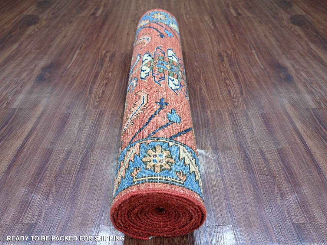3'2" x 15'6" New Hand Knotted Red Wool Runner Oriental Rug - MOA10221374