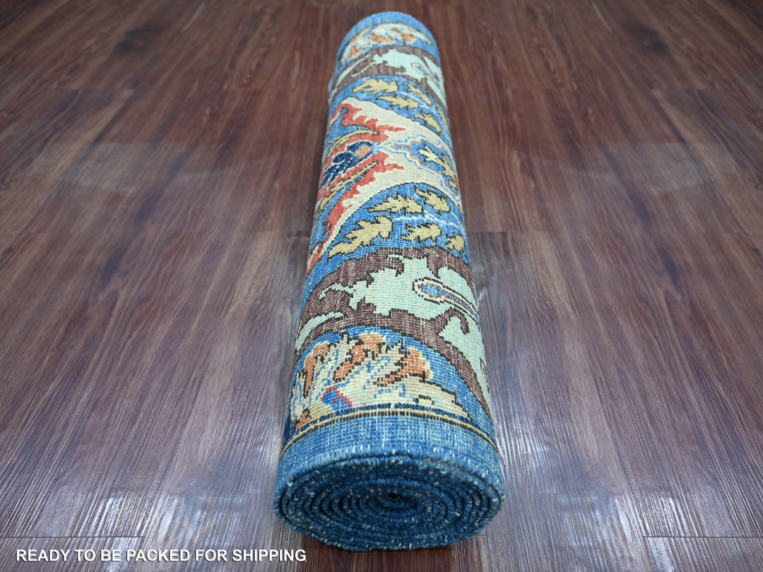 2'8" x 14'3" New Hand Knotted Blue Wool Runner Oriental Rug - MOA10221375