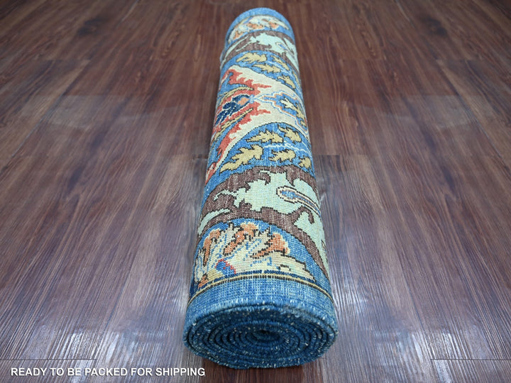 2'8" x 14'3" New Hand Knotted Blue Wool Runner Oriental Rug - MOA10221375