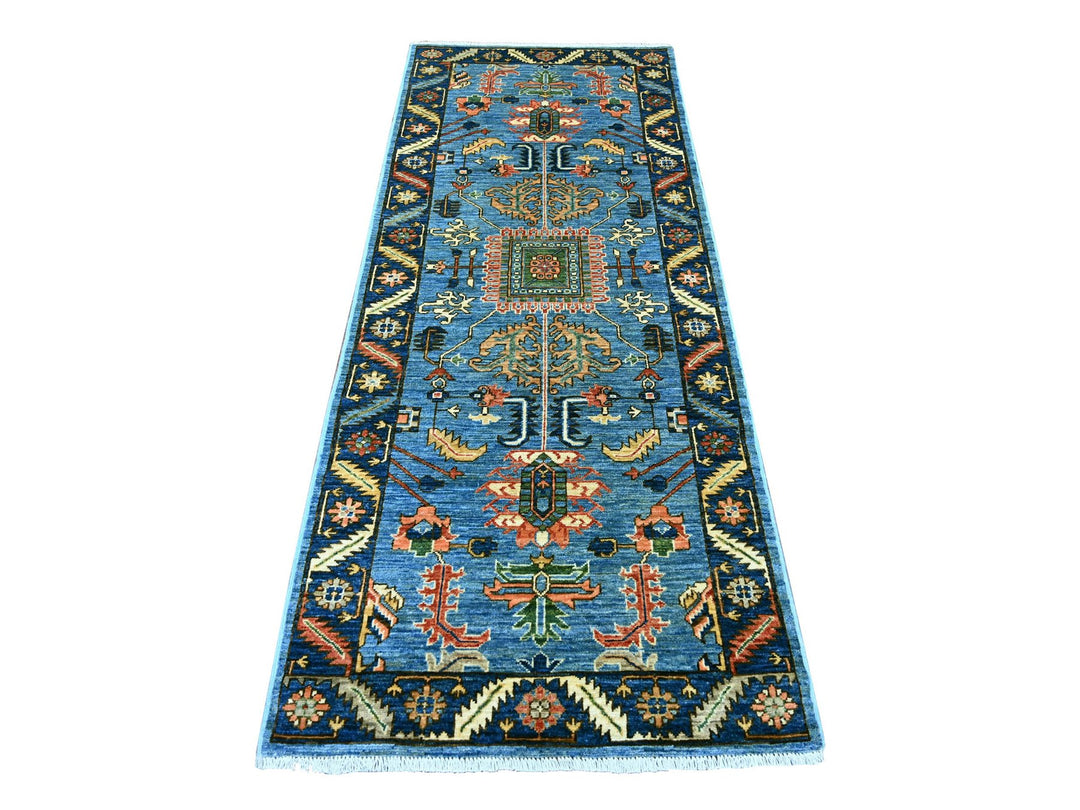 3'1" x 7'8" New Hand Knotted Blue Wool Runner Oriental Rug - MOA10221377