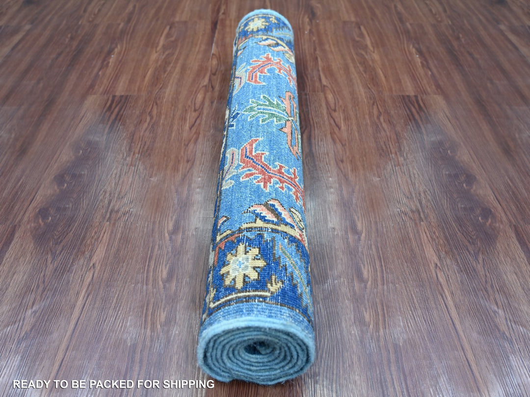 3'1" x 7'8" New Hand Knotted Blue Wool Runner Oriental Rug - MOA10221377
