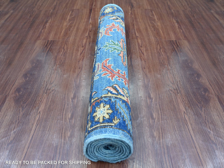 3'1" x 7'8" New Hand Knotted Blue Wool Runner Oriental Rug - MOA10221377