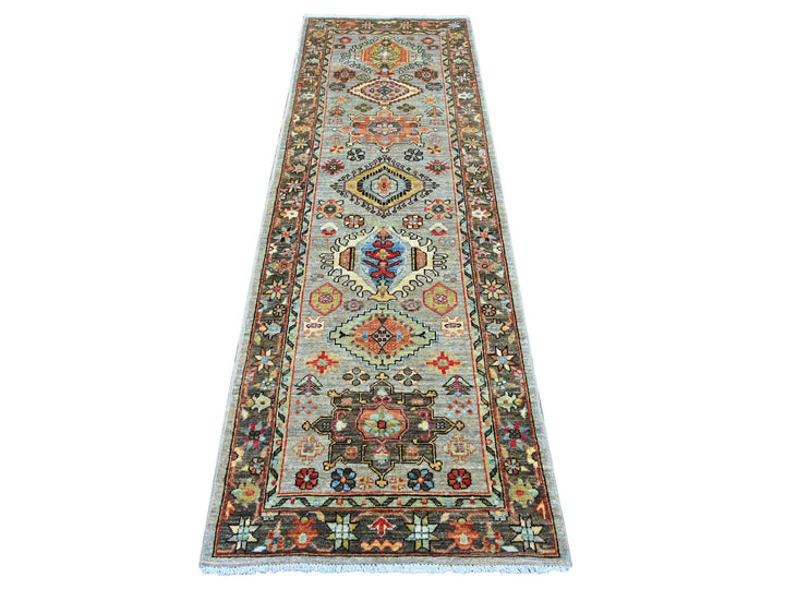 2'7" x 7'11" New Hand Knotted Grey Wool Runner Oriental Rug - MOA10221378