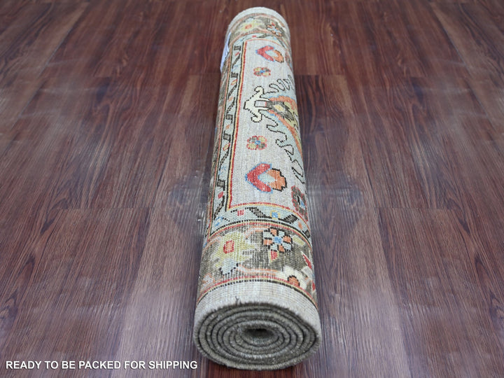 2'7" x 7'11" New Hand Knotted Grey Wool Runner Oriental Rug - MOA10221378