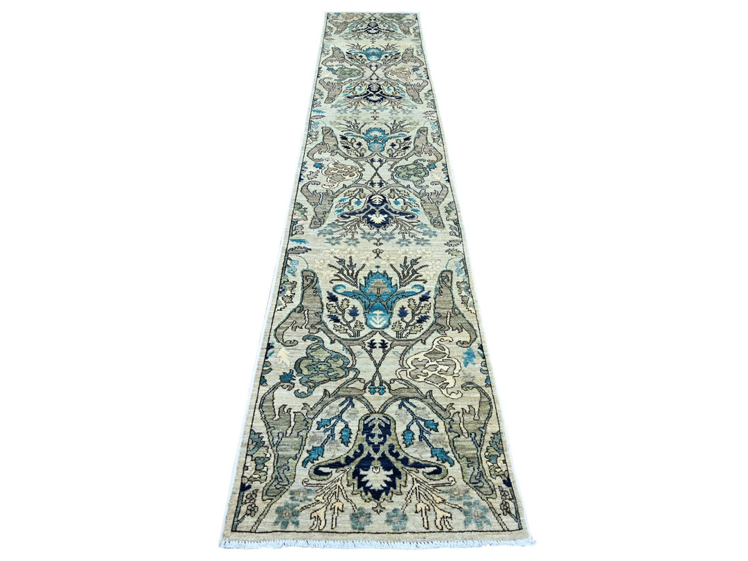 2'6" x 14'4" New Hand Knotted Green Wool Runner Oriental Rug - MOA10221379