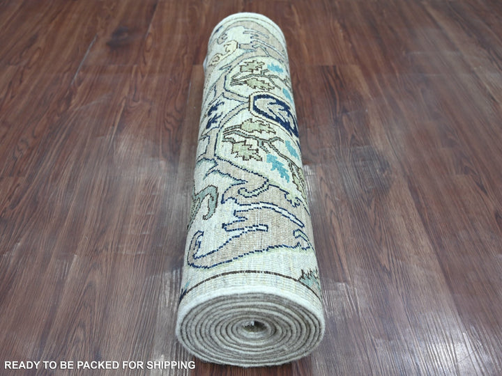 2'6" x 14'4" New Hand Knotted Green Wool Runner Oriental Rug - MOA10221379