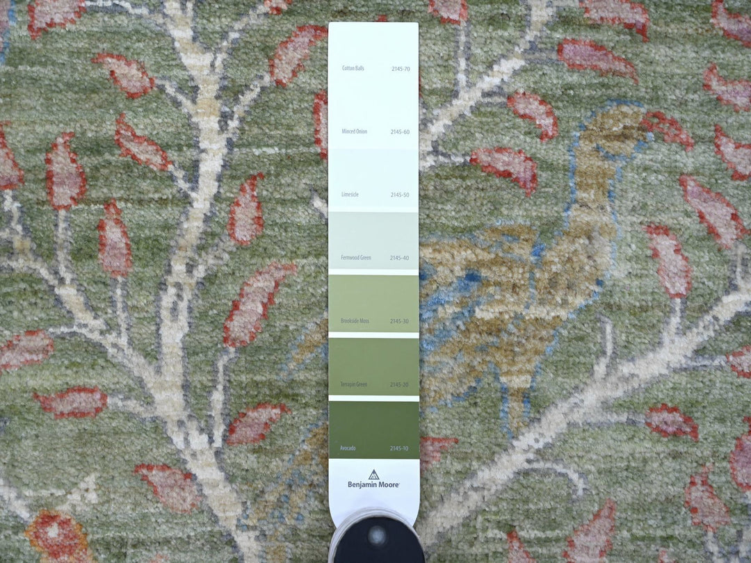 2'7" x 17'7" New Hand Knotted Green Wool Runner Oriental Rug - MOA10221380
