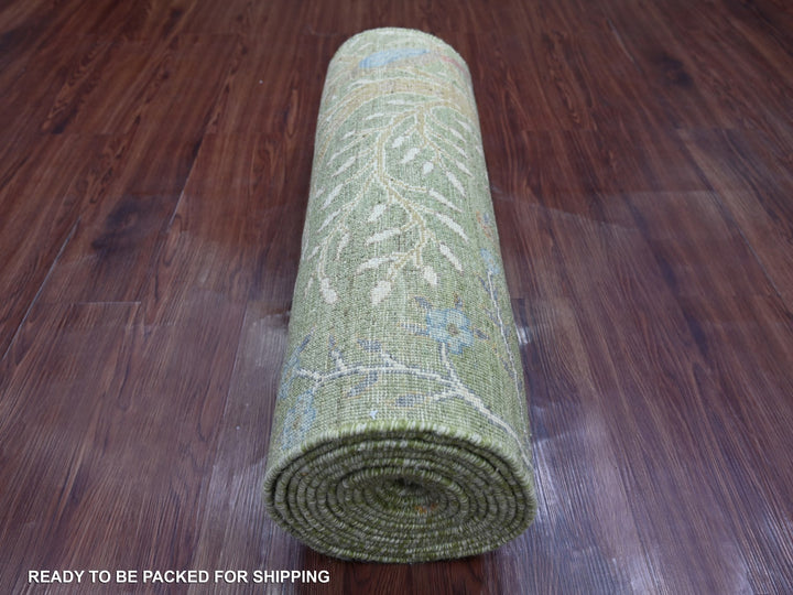 2'7" x 17'7" New Hand Knotted Green Wool Runner Oriental Rug - MOA10221380