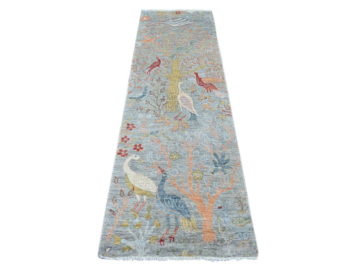 2'6" x 8'1" New Hand Knotted Grey Wool Runner Oriental Rug - MOA10221381