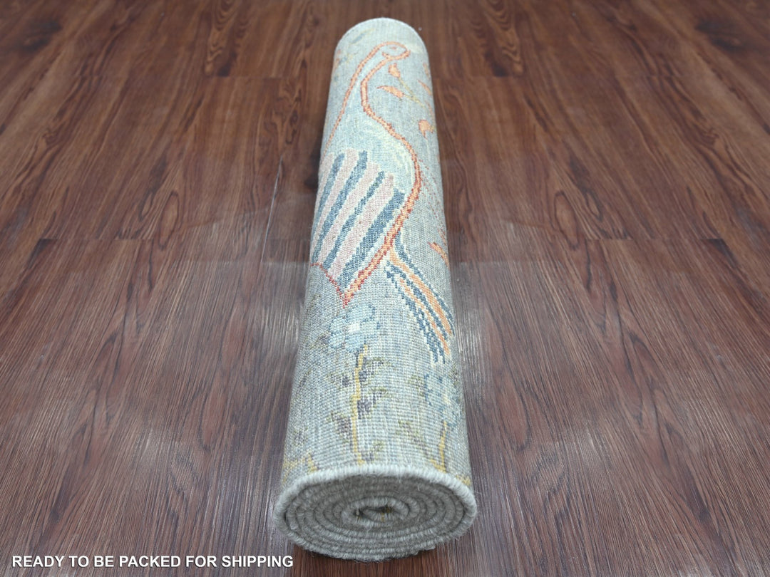2'6" x 8'1" New Hand Knotted Grey Wool Runner Oriental Rug - MOA10221381