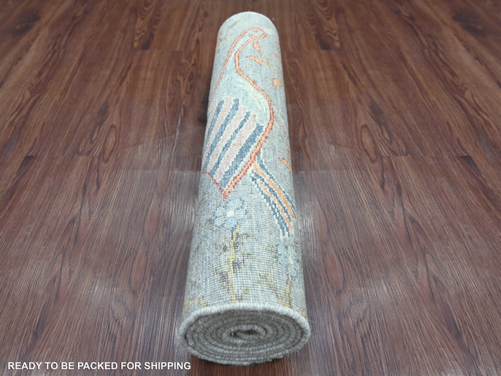 2'6" x 8'1" New Hand Knotted Grey Wool Runner Oriental Rug - MOA10221381