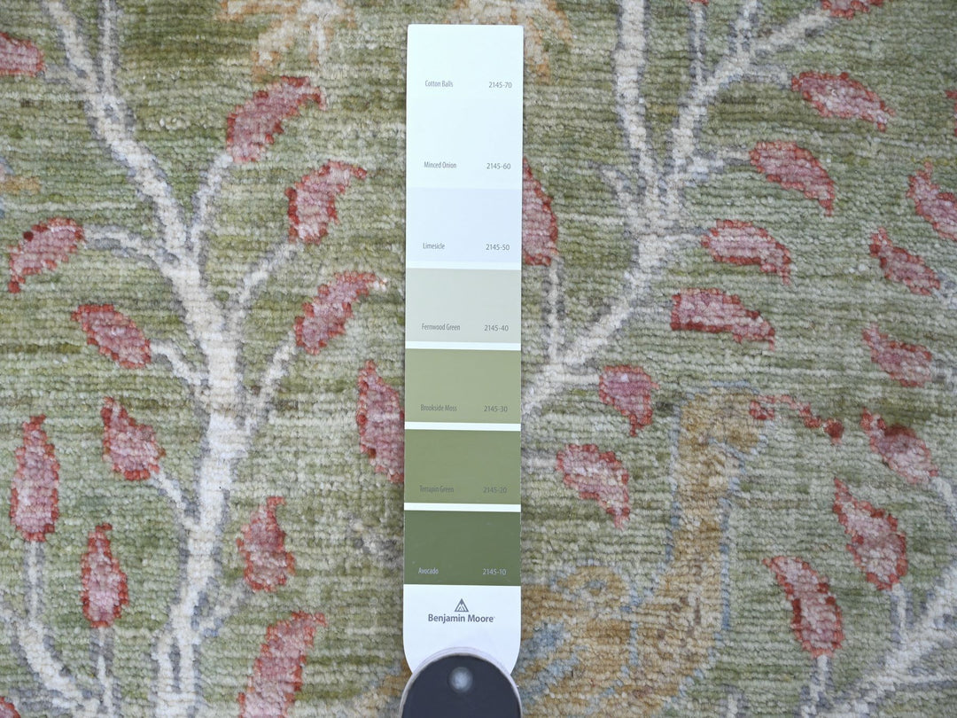 2'6" x 15'1" New Hand Knotted Green Wool Runner Oriental Rug - MOA10221382