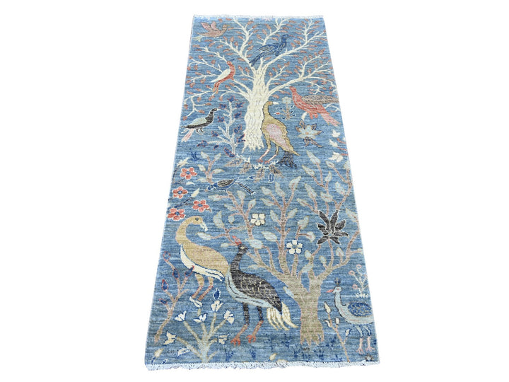2'6" x 6'3" New Hand Knotted Blue Wool Runner Oriental Rug - MOA10221383