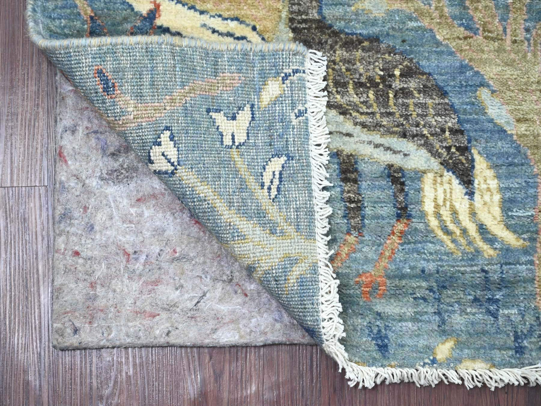 2'6" x 6'3" New Hand Knotted Blue Wool Runner Oriental Rug - MOA10221383
