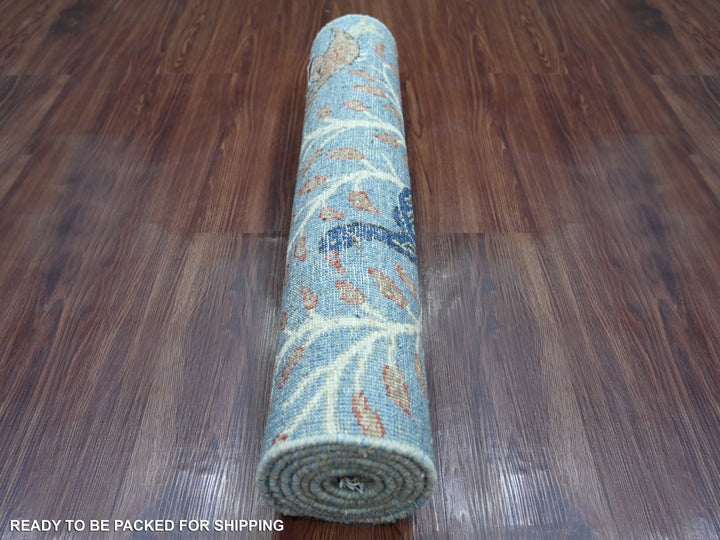 2'6" x 6'3" New Hand Knotted Blue Wool Runner Oriental Rug - MOA10221383