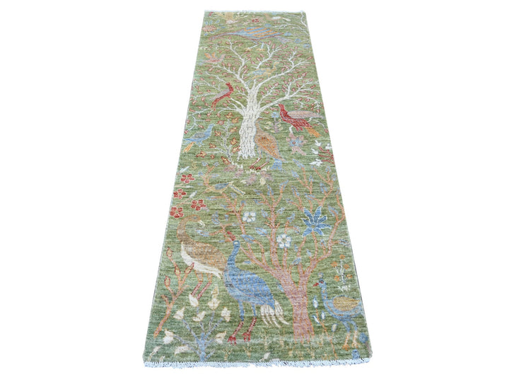 2'6" x 8'0" New Hand Knotted Green Wool Runner Oriental Rug - MOA10221384