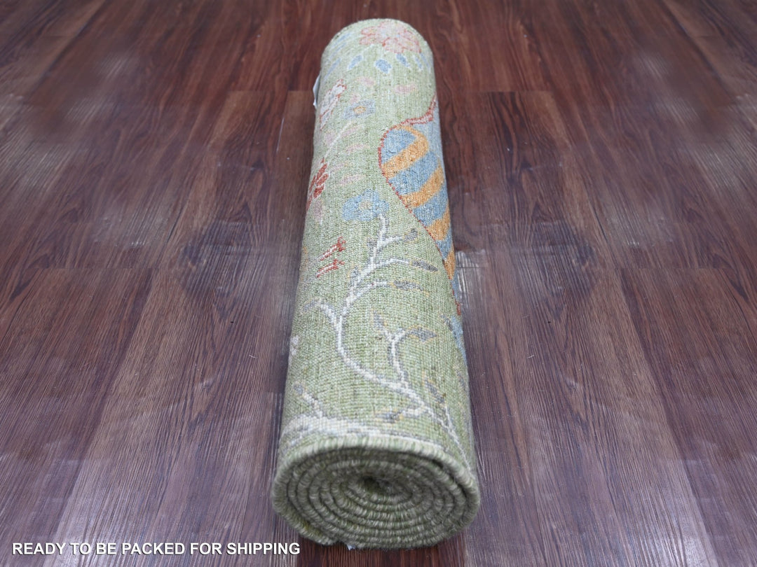 2'6" x 8'0" New Hand Knotted Green Wool Runner Oriental Rug - MOA10221384