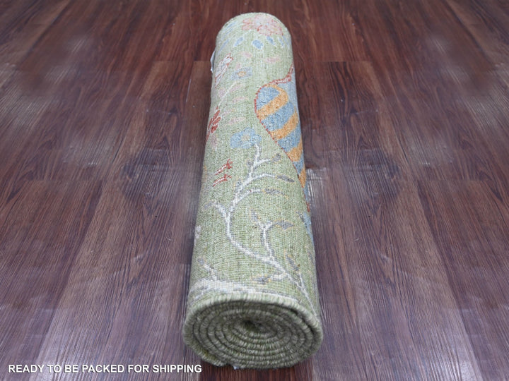 2'6" x 8'0" New Hand Knotted Green Wool Runner Oriental Rug - MOA10221384