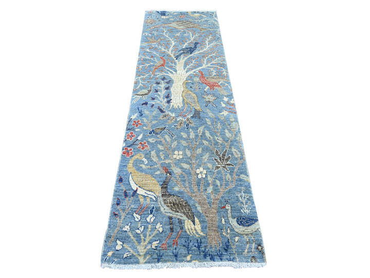 2'6" x 8'1" New Hand Knotted Blue Wool Runner Oriental Rug - MOA10221385