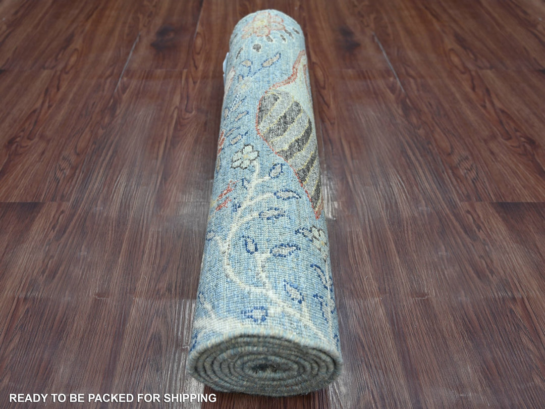 2'6" x 8'1" New Hand Knotted Blue Wool Runner Oriental Rug - MOA10221385