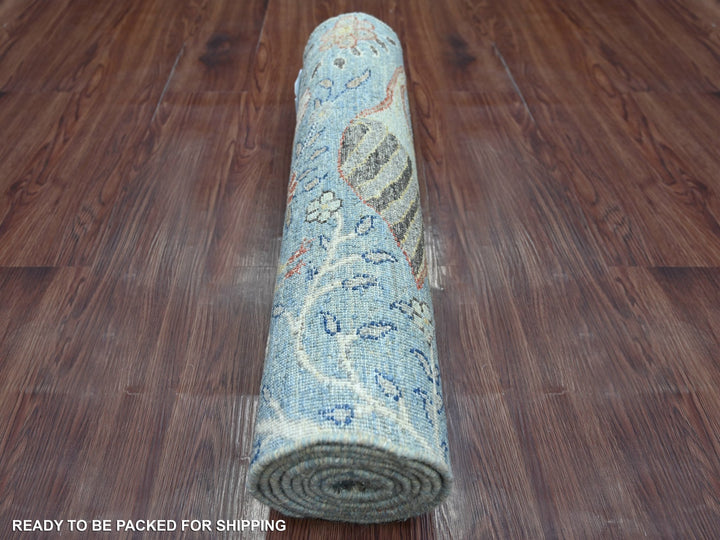 2'6" x 8'1" New Hand Knotted Blue Wool Runner Oriental Rug - MOA10221385